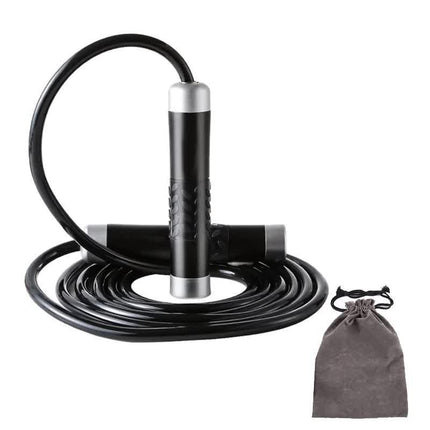 Black Weighted Jump Rope for Workout Fitness - Thick 9mm Cable for Intense Fitness, Strength & Cardio Workout.