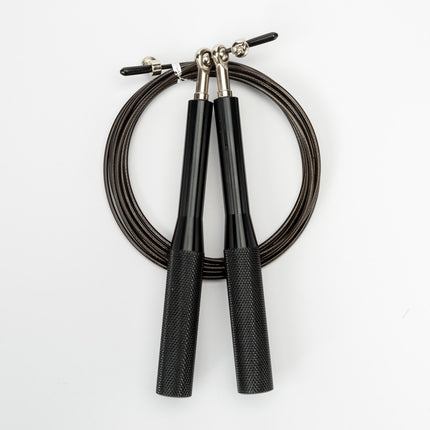 2PCS Black Pro-Grade Speed Jump Rope with Knurled Aluminum Handles - Ball Bearing System for CrossFit, Boxing & Double Unders.