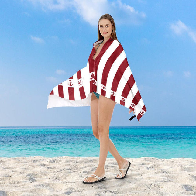 Red Extra Large Double-Sided Microfiber Beach Towel - Quick-Dry & Sand-Free with Snap Buckle (80 x 160cm).