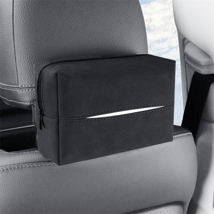 Black 2-Pack  Luxury Faux Suede Car Tissue Box - Visor Clip & Strap for Armrest or Seat Back.