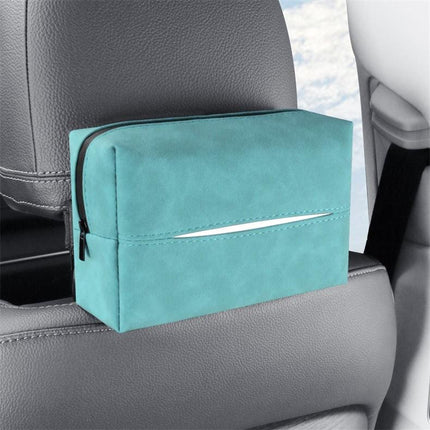 Blue 2-Pack  Luxury Faux Suede Car Tissue Box - Visor Clip & Strap for Armrest or Seat Back.