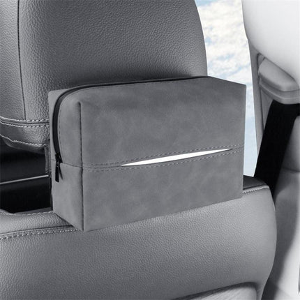 Grey 2-Pack  Luxury Faux Suede Car Tissue Box - Visor Clip & Strap for Armrest or Seat Back.