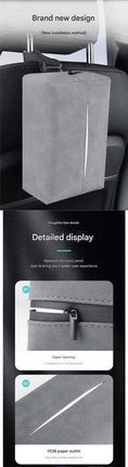 Grey 2-Pack  Luxury Faux Suede Car Tissue Box - Visor Clip & Strap for Armrest or Seat Back.