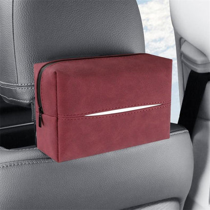Red 2-Pack  Luxury Faux Suede Car Tissue Box - Visor Clip & Strap for Armrest or Seat Back.