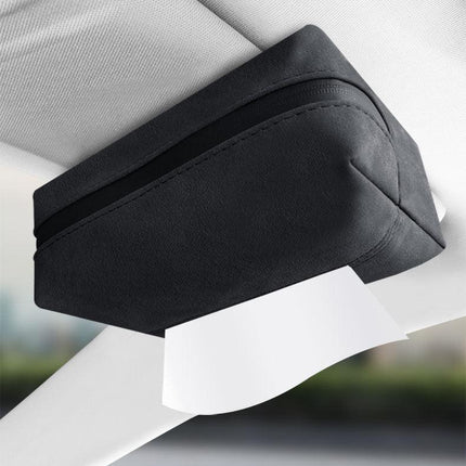Red 2-Pack  Luxury Faux Suede Car Tissue Box - Visor Clip & Strap for Armrest or Seat Back.