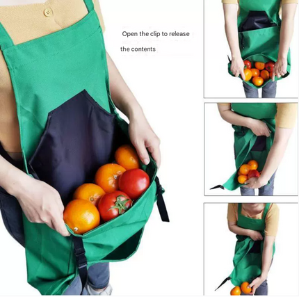 Grey Heavy-Duty Garden Harvesting Apron - Waterproof Fruit Picking Bag with Large Pouch.