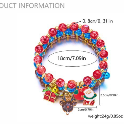 (12-Pack) Festive Christmas Beaded Charm Bracelet Set- Santa, Snowman & Reindeer Jewelry.