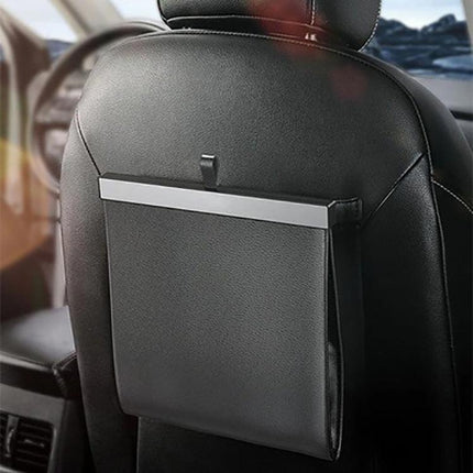 Premium PU Leather Foldable Car Trash Bin - Large Capacity Waterproof Hanging Organizer for Back Seat.