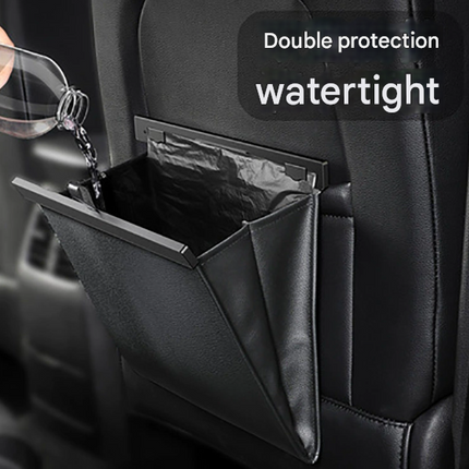 Premium PU Leather Foldable Car Trash Bin - Large Capacity Waterproof Hanging Organizer for Back Seat.
