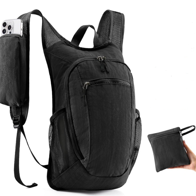 Black Ultra-Lightweight Packable Backpack (10L) - Foldable Daypack for Travel, Hiking & Sports.