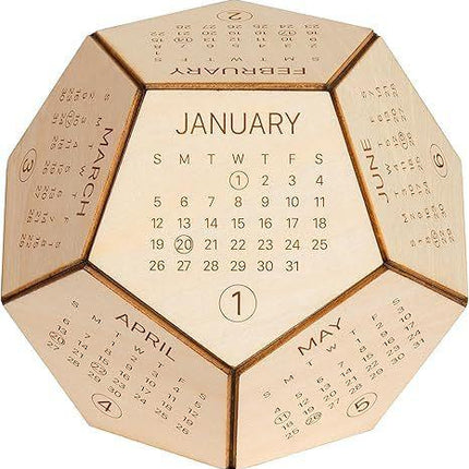 Unique Geometric Wooden Perpetual Desk Calendar - Manual DIY Block Calendar for Home & Office.