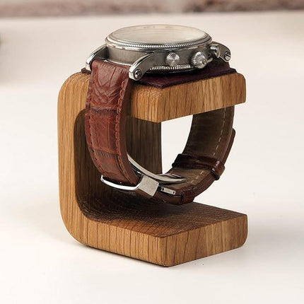 Elegant Handcrafted Wooden Watch Stand with Leather Cushion - Premium Display Holder for Men & Women.