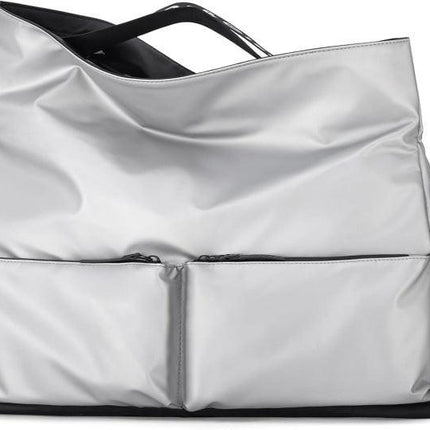 Silver Large Capacity Waterproof Tote Bag - Convertible Crossbody Messenger for Gym, Travel & Work.