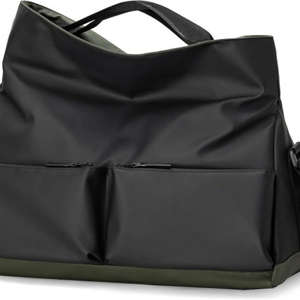 Black Large Capacity Waterproof Tote Bag - Convertible Crossbody Messenger for Gym, Travel & Work.