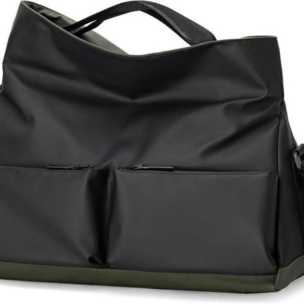 Black Large Capacity Waterproof Tote Bag - Convertible Crossbody Messenger for Gym, Travel & Work.