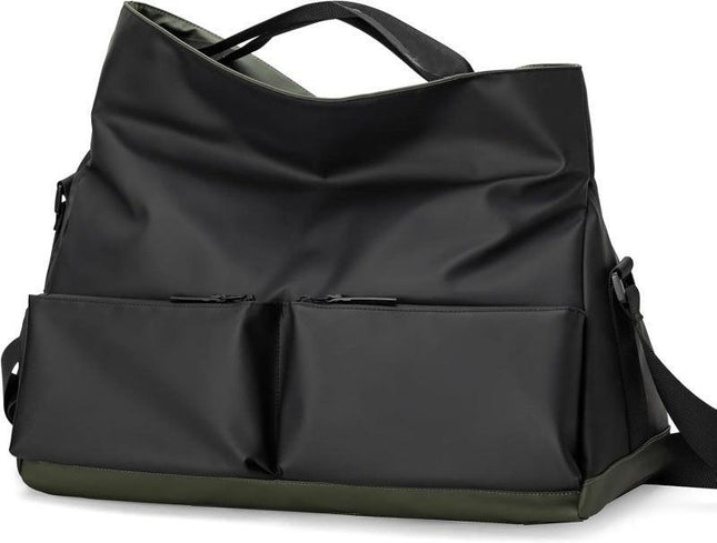 Black Large Capacity Waterproof Tote Bag - Convertible Crossbody Messenger for Gym, Travel & Work.