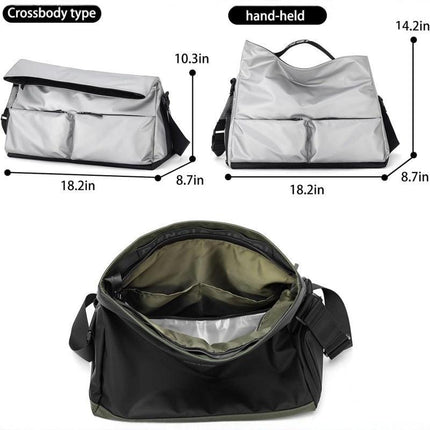 Black Large Capacity Waterproof Tote Bag - Convertible Crossbody Messenger for Gym, Travel & Work.