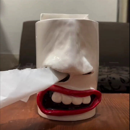 Quirky Face Tissue Box Holder - Funny Novelty Resin Dispenser for Gag Gifts & Fun Decor.