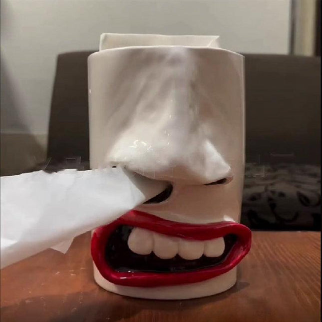 Quirky Face Tissue Box Holder - Funny Novelty Resin Dispenser for Gag Gifts & Fun Decor.
