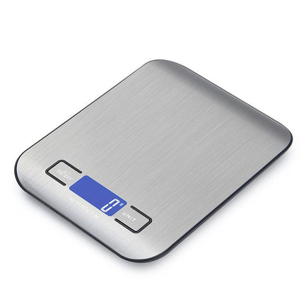 Silver Ultra-Slim Rechargeable Digital Kitchen Scale - Stainless Steel Food & Baking Scale with LCD Display (5kg/1g).