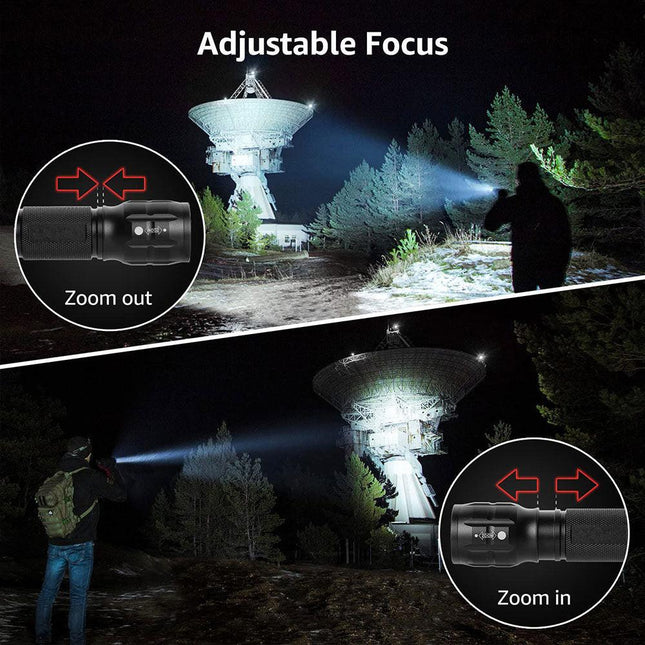 Compact Tactical LED Flashlight - Super Bright 160LM with Adjustable Zoom & Anti-Slip Grip.