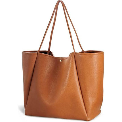 Brown Classic Oversized Tote Bag - Soft Faux Leather Shoulder Purse for Work, Travel & Everyday Use.