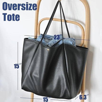 Brown Classic Oversized Tote Bag - Soft Faux Leather Shoulder Purse for Work, Travel & Everyday Use.