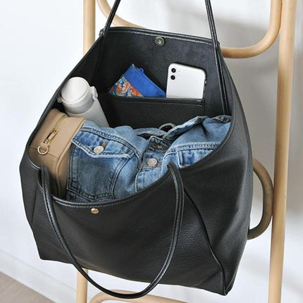 Brown Classic Oversized Tote Bag - Soft Faux Leather Shoulder Purse for Work, Travel & Everyday Use.