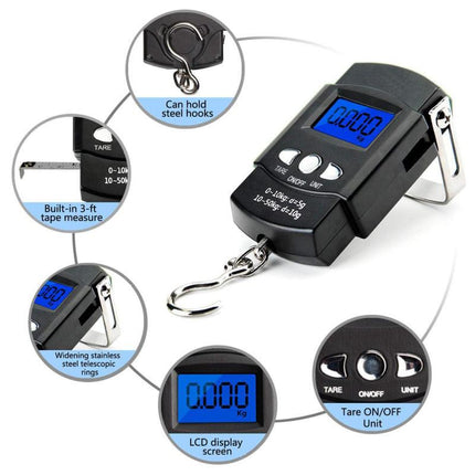 Heavy-Duty Digital Hanging Scale (2-Pack) - 50kg Portable Luggage & Fishing Scale with Backlit LCD.