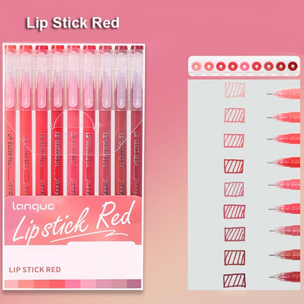 Lip Stick Red 9PCS/Set Languo Dopamine Gel Pen Set - Vibrant Multi-Color Writing Instruments for Creativity.