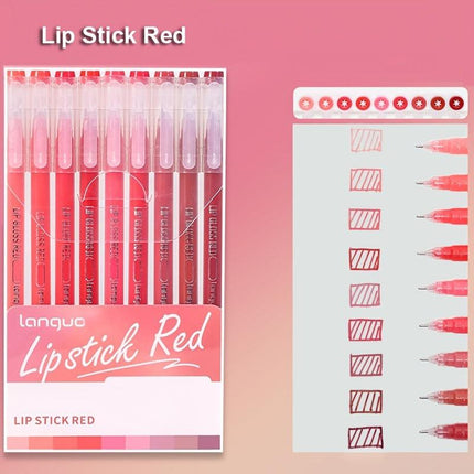 Lip Stick Red 9PCS/Set Languo Dopamine Gel Pen Set - Vibrant Multi-Color Writing Instruments for Creativity.