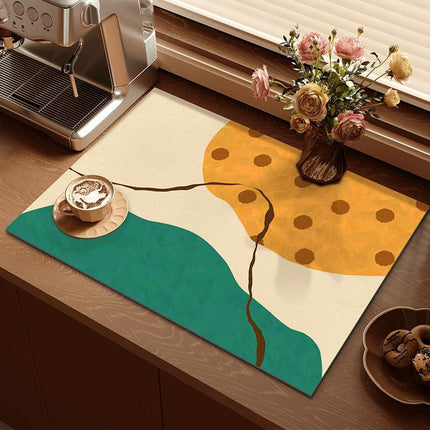 2-Piece Mountain Pattern Dopamine Drain Mat Set - 30x40cm Coffee Machine Mat, Bar Mat, Heat Resistant Kitchen Countertop Absorbent Mat.