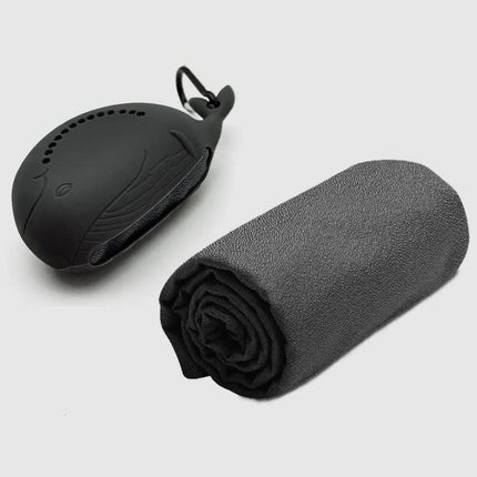 Dark Grey 2-PCS Smart Whale Silicone Case Quick-Dry Towel Set - Portable & Cooling for Gym & Travel.