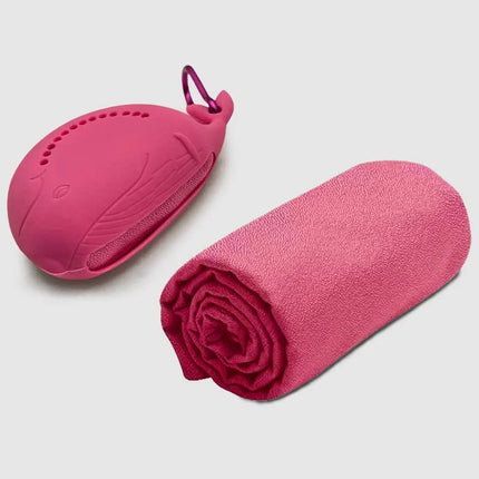 Pink 2-PCS Smart Whale Silicone Case Quick-Dry Towel Set - Portable & Cooling for Gym & Travel.