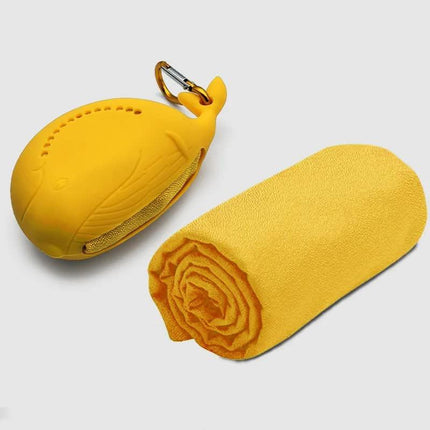 Yellow 2-PCS Smart Whale Silicone Case Quick-Dry Towel Set - Portable & Cooling for Gym & Travel.