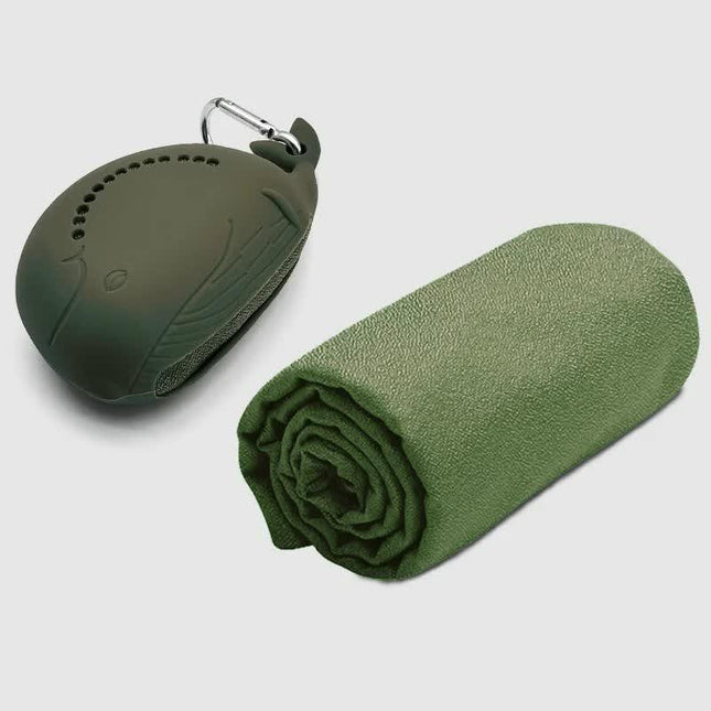 Green 2-PCS Smart Whale Silicone Case Quick-Dry Towel Set - Portable & Cooling for Gym & Travel.