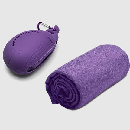 Purple 2-PCS Smart Whale Silicone Case Quick-Dry Towel Set - Portable & Cooling for Gym & Travel.