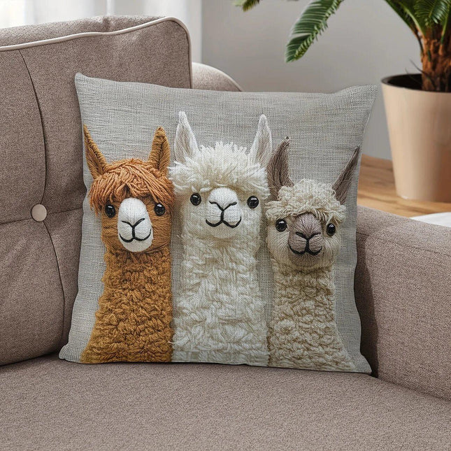 4-PCS Vintage Alpaca Friends Decorative Pillow Covers - Single-Sided Print, 45x45cm.