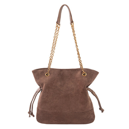 Coffee Chic Suede Hobo Bag for Women - Versatile Tote with Drawstring, Large Capacity Commuter Bucket Bag.