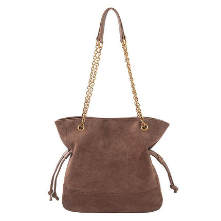 Coffee Chic Suede Hobo Bag for Women - Versatile Tote with Drawstring, Large Capacity Commuter Bucket Bag.