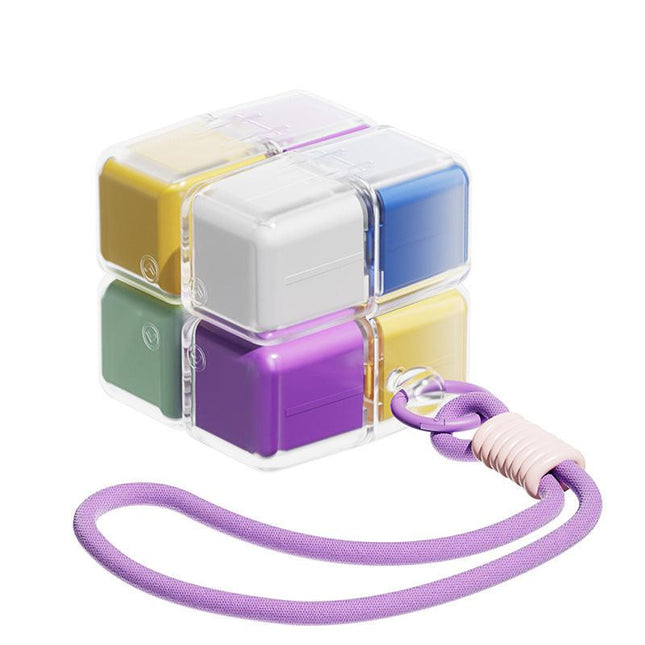 Multicolor 8-Grid Magic Cube Pill Box with Lanyard - Portable Weekly Sealed Tablet Organizer & Dispenser.