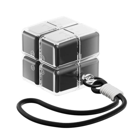 Black 8-Grid Magic Cube Pill Box with Lanyard - Portable Weekly Sealed Tablet Organizer & Dispenser.