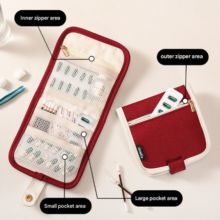 Beige Travel Medicine Pouch & Cosmetic Organizer - Large Capacity, High-End Storage Bag, Toiletry Bag 13x13x3cm.
