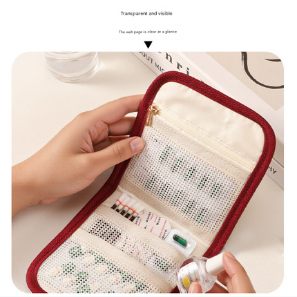 Beige Travel Medicine Pouch & Cosmetic Organizer - Large Capacity, High-End Storage Bag, Toiletry Bag 13x13x3cm.