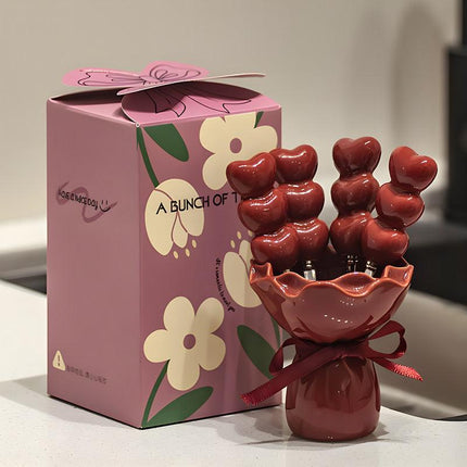 Red Cute Dessert & Fruit Forks with Ceramic Storage Jar - High-Value Creative Tableware Set.