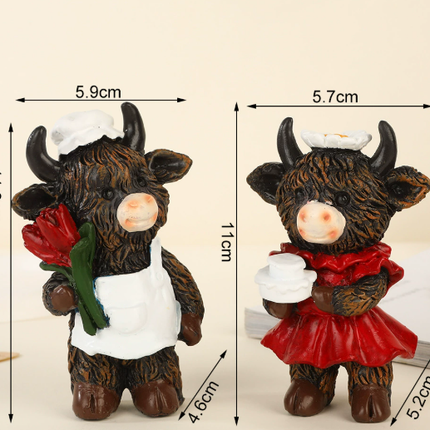 Cute Ox Figurine Decor - Rose Flower Bull Desktop Ornament, Zodiac Craft Gift for Girlfriend & Friends.