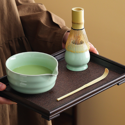 5-Piece Ceramic Matcha Tool Set - Spouted Bowl, Whisk, Holder, Sifter & Scoop for Japanese Matcha Tea Ceremony.