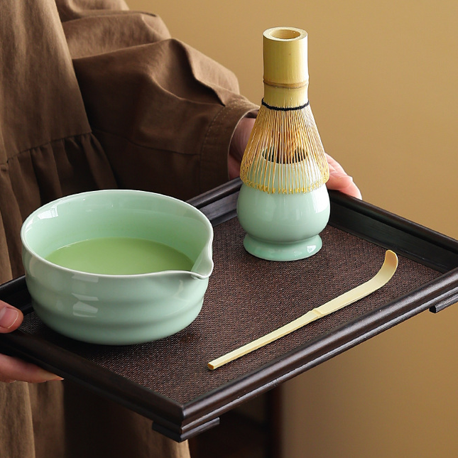5-Piece Ceramic Matcha Tool Set - Spouted Bowl, Whisk, Holder, Sifter & Scoop for Japanese Matcha Tea Ceremony.