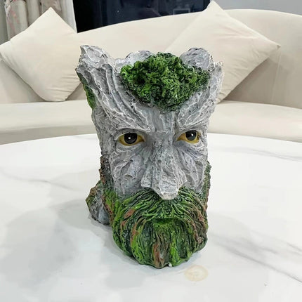 Bearded Old Man Resin Tree Stump Old Man Head Planter - Home & Garden Decor, Outdoor Pot Ornament.