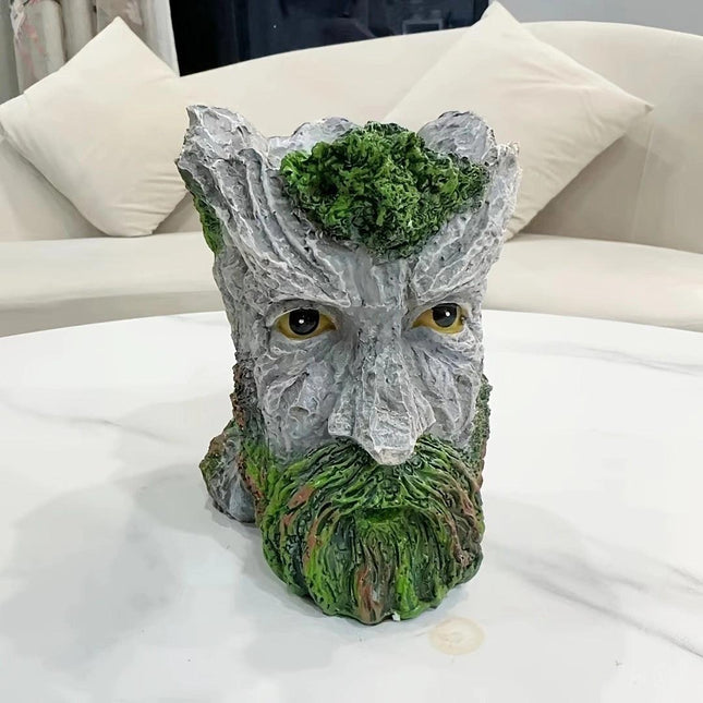 Bearded Old Man Resin Tree Stump Old Man Head Planter - Home & Garden Decor, Outdoor Pot Ornament.
